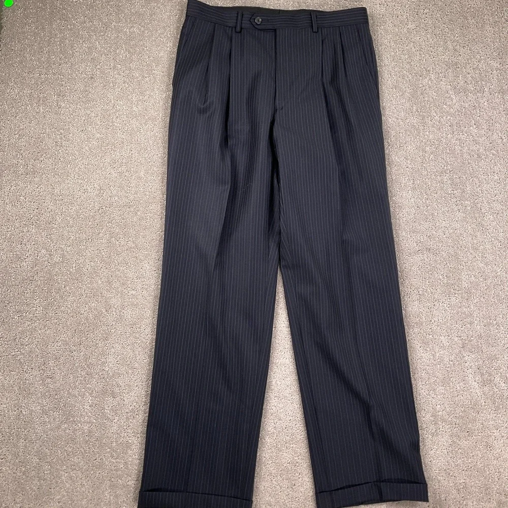 Chaps Suit Mens‎ 38R Navy Blue Pinstripe Classic Career Party Wool
